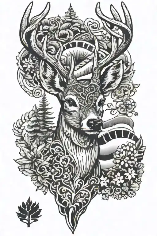 a whitetail deer with a white stocking cap  tattoo design idea