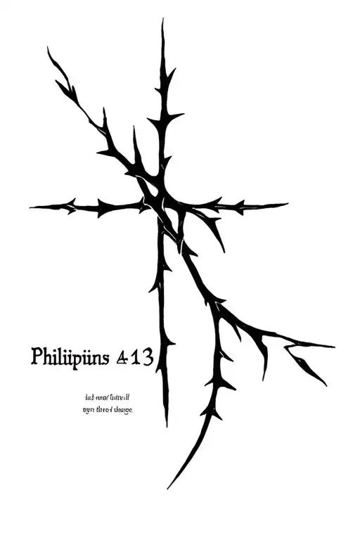 Philippians 4:13 with a prayer cross thorn wrapped tattoo design idea