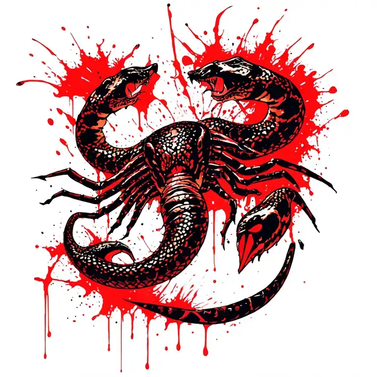 The unfortunate fate of the snake, Scorpio, Cat Struggle tattoo design idea