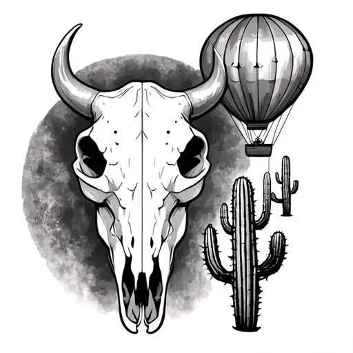 lower leg/ ankle I want a bull skull and cactuses knee thigh area I want hot air balloons  tattoo design idea