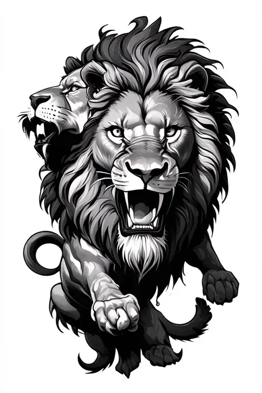 lion and samson fighting tattoo design idea