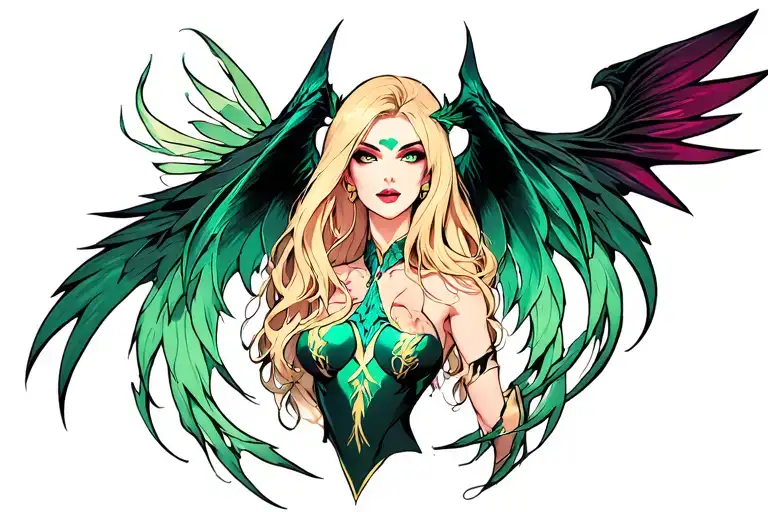 blonde morrigan aensland tattoo design idea