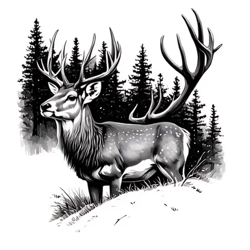 white tail deer in woods tattoo design idea
