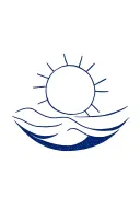 deep blue with a wave and sun symbol, representing balance of sea and sky. tattoo design idea