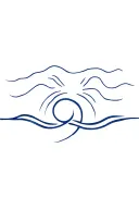 deep blue with a wave and sun symbol, representing balance of sea and sky. tattoo design idea
