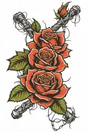 red roses surrounded by barbed wire tattoo design idea