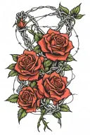 red roses surrounded by barbed wire tattoo design idea