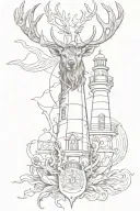 stag head, lighthouse and anchor intertwined tattoo design idea