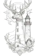 stag head, lighthouse and anchor intertwined tattoo design idea