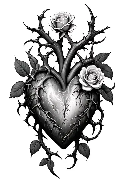 rose thorn heart with Ryan Snd Jade in the middle with 30/06/20024 tattoo design idea