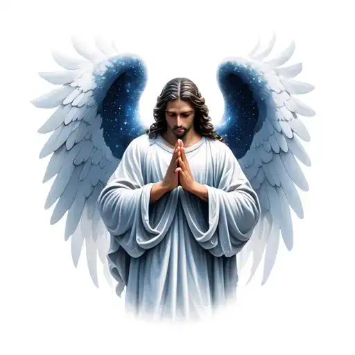 Archangel in prayers the hands with starry sky tattoo design idea