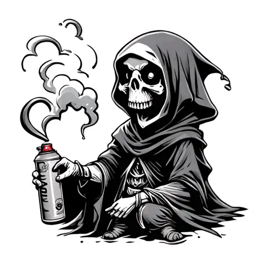 small cute grim reaper holding a spray can graffiti tattoo design idea