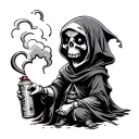 small cute grim reaper holding a spray can graffiti tattoo design idea