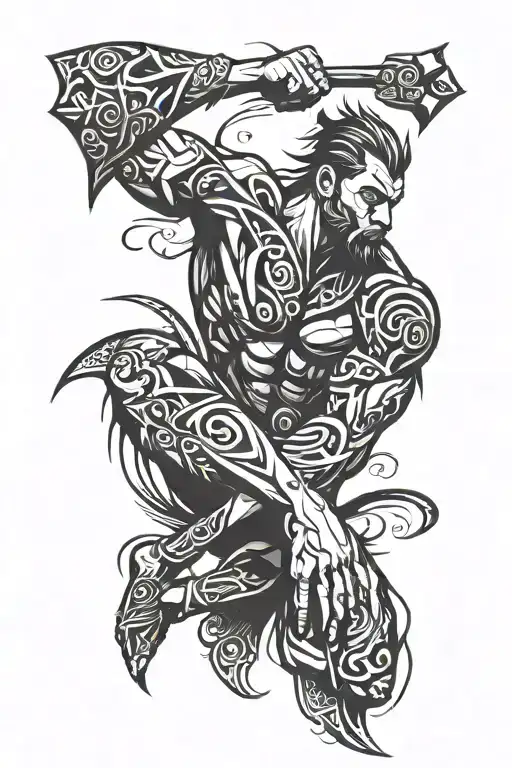 male fighter human fantasy tattoo design idea