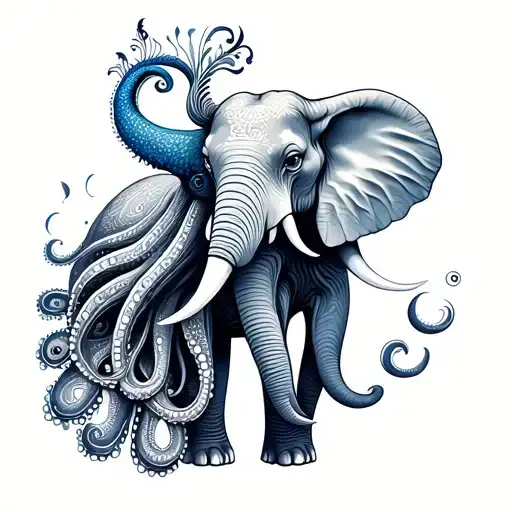 octopus peacock elephant tattoo design idea