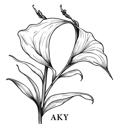 simple peace lily fine line with initials AKY intertwined tattoo design idea