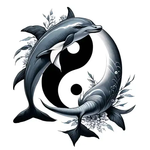 dolphins and yin yang symbol tattoo design idea