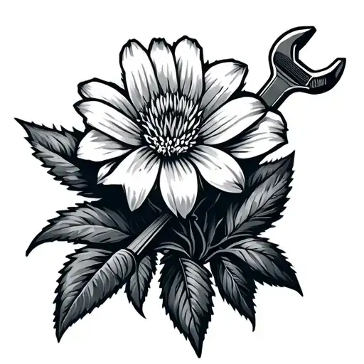 lupin flower , mechanic holding a wrench tattoo design idea