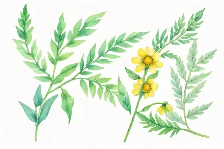chamomile bluebell flower and fern rosemary sage thyme tattoo design idea