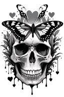 butterflies, blood, skull, hearts tattoo design idea