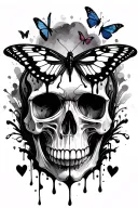 butterflies, blood, skull, hearts tattoo design idea