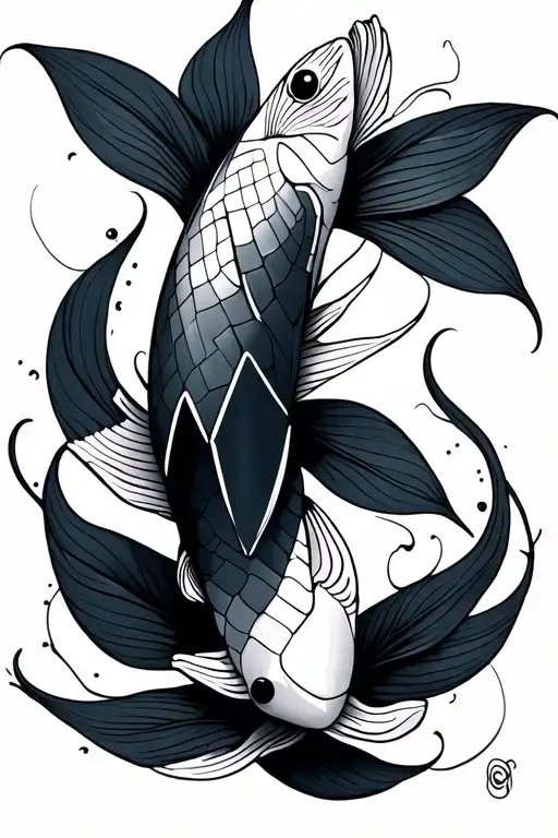 minimalistic geometric koi fish tattoo design idea