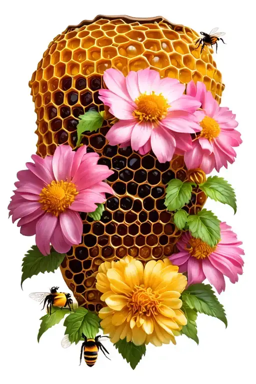bee hive honey comb flowers bees tattoo design idea