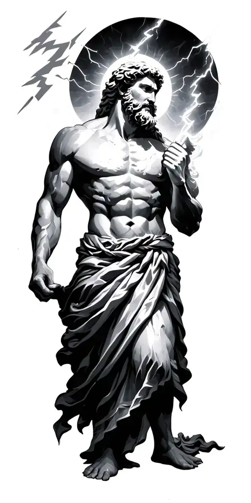Zeus holding a lightning bolt tattoo design idea