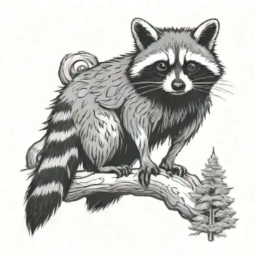 raccoon and mothman cryptid perched tattoo design idea