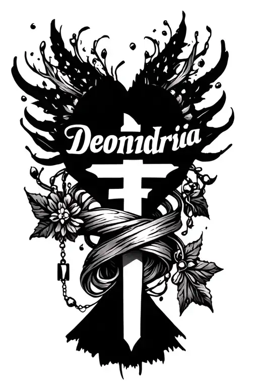 the name deondria with a rosary wrapped loosely tattoo design idea