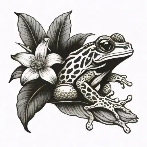 Maga flower and coqui frog tattoo design idea