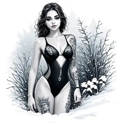 swimsuit in winter scene tattoo design idea