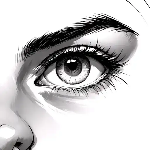 A woman's eye without a pupil with Fingers sticking out from under the eyelid tattoo design idea