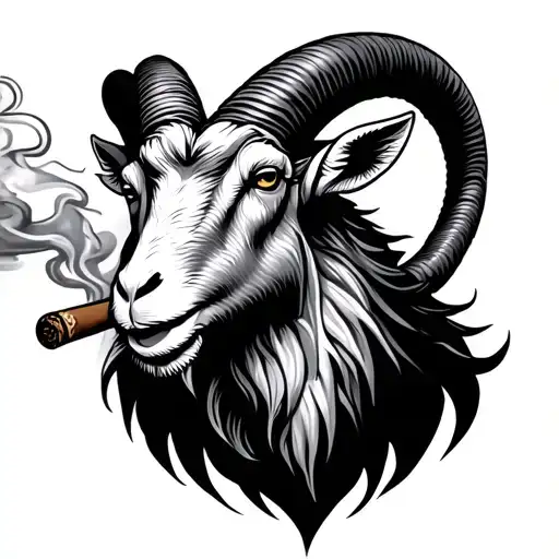Capricorn goat smoking cigar smoke rising tattoo design idea