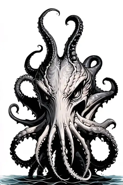 kraken black and grey tattoo design idea