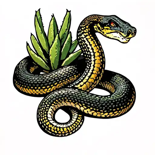 a snake wrapped around an agave plant growing tattoo design idea