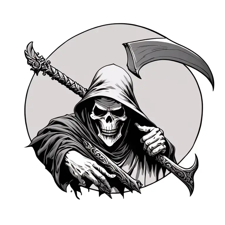 grim reaper with scythe and the face of the grim reaper from the ban disturbed tattoo design idea