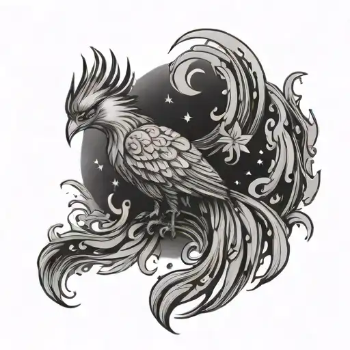 phoenix with moon stars semicolon  tattoo design idea