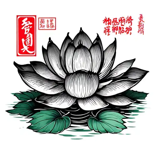 The stamp inside has a lotus and a Vietnamese leaf hat tattoo design idea