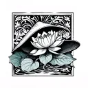 The stamp inside has a lotus and a Vietnamese leaf hat tattoo design idea