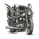 Hot rod and harley style with railroad tracks, skulls and motorcycle engines tattoo design idea