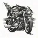 Hot rod and harley style with railroad tracks, skulls and motorcycle engines tattoo design idea