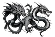two dragons intertwined, one traditional Japanese and one American tattoo design idea
