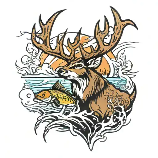buck fishing tattoo design idea