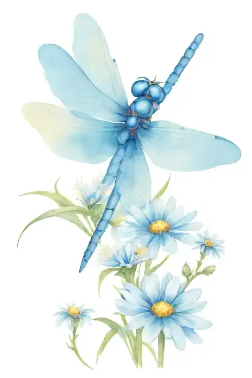 large blue dragonfly with daisies 1211 tattoo design idea