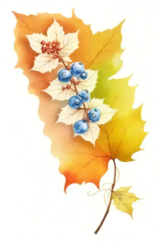 autumn leaves and berry flower intertwined tattoo design idea