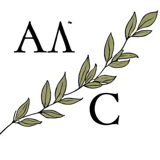 olive leaf intertwined with letters A m B C, time line, life thread, intertwining of life tattoo design idea