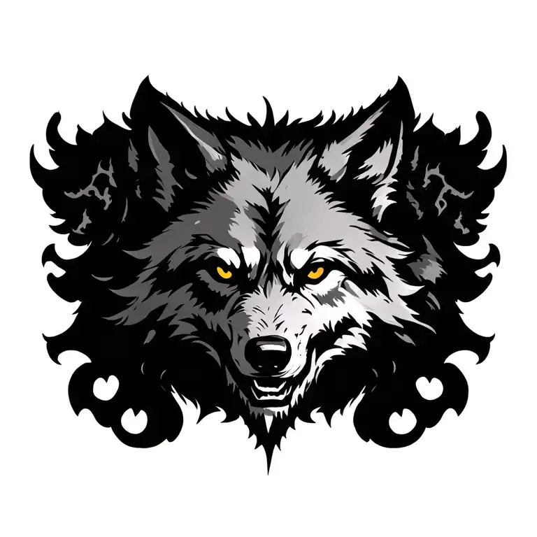 Wolf and crusifix shaped scare on right tattoo design idea