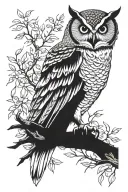 owl perched on a branch tattoo design idea