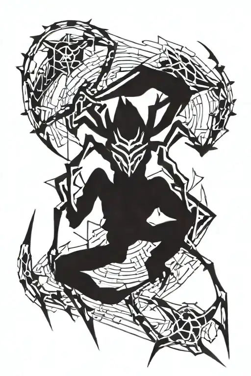 back tattoo, wolf spider, cyber sigilism, small body with long legs spread out, 8 LEGS tattoo design idea